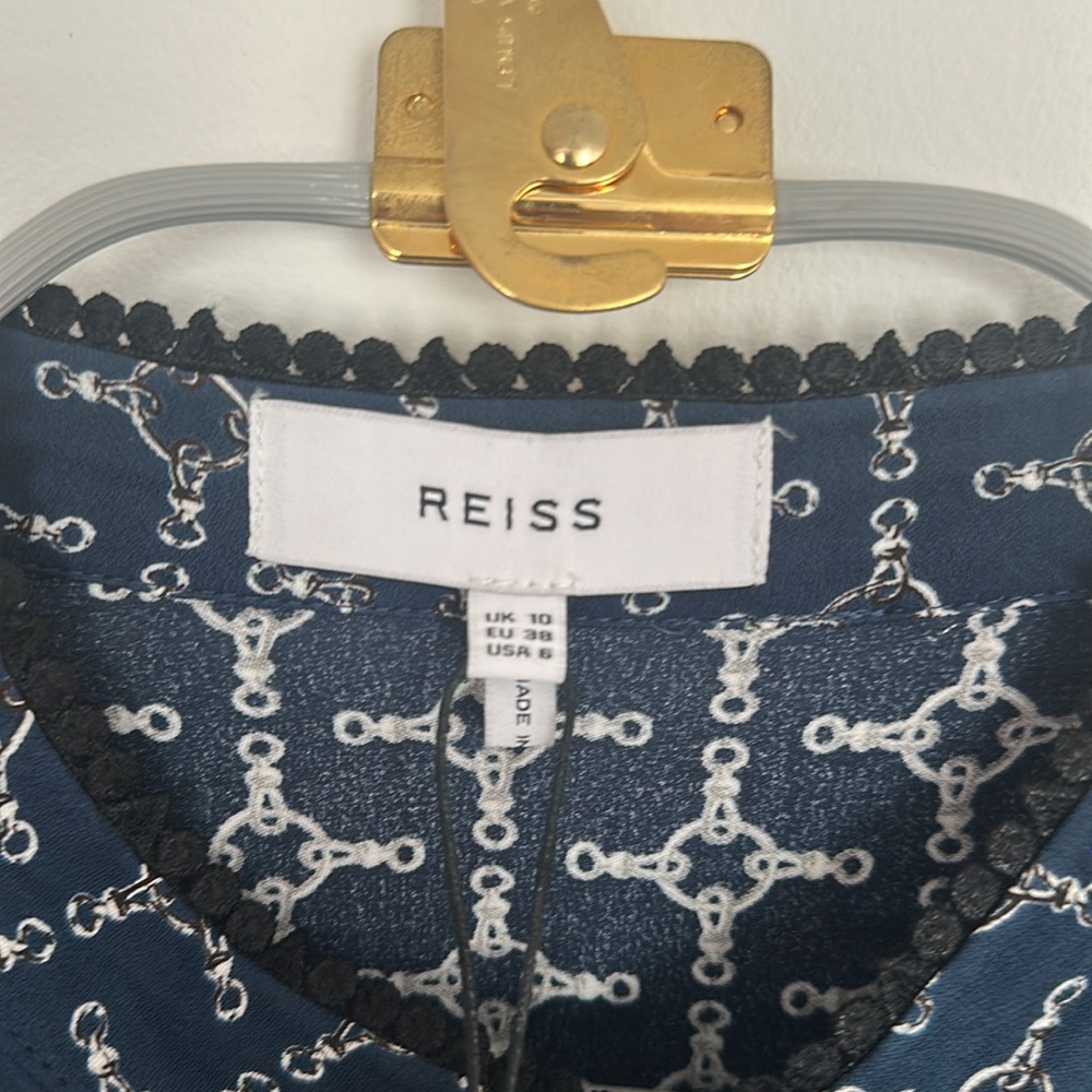 New REISS Viviyan Chain Print A-line Flippy Dress In Navy Size 6 - Picture 6 of 9